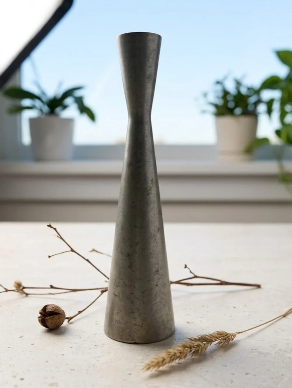 Vintage National Pewter Minimalist Bud Vase Brutalist MCM Decor - Picture 7 of 12
